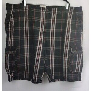 TRUE NATION Men Belted Cargo Shorts Big & Tall  Sz 52" Black Red Gray Plaid